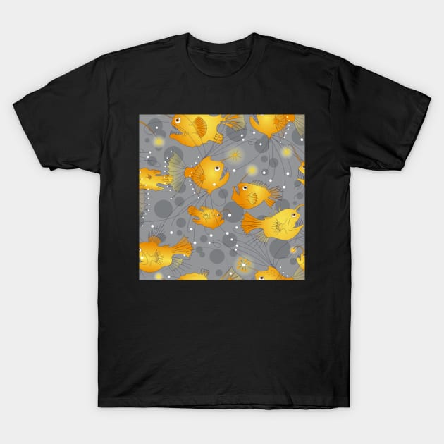 Angler fish - yellow on gray T-Shirt by kobyakov